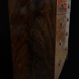 George III English Commode in Mahogany and Burl, Stretcher Feet – 19th Century