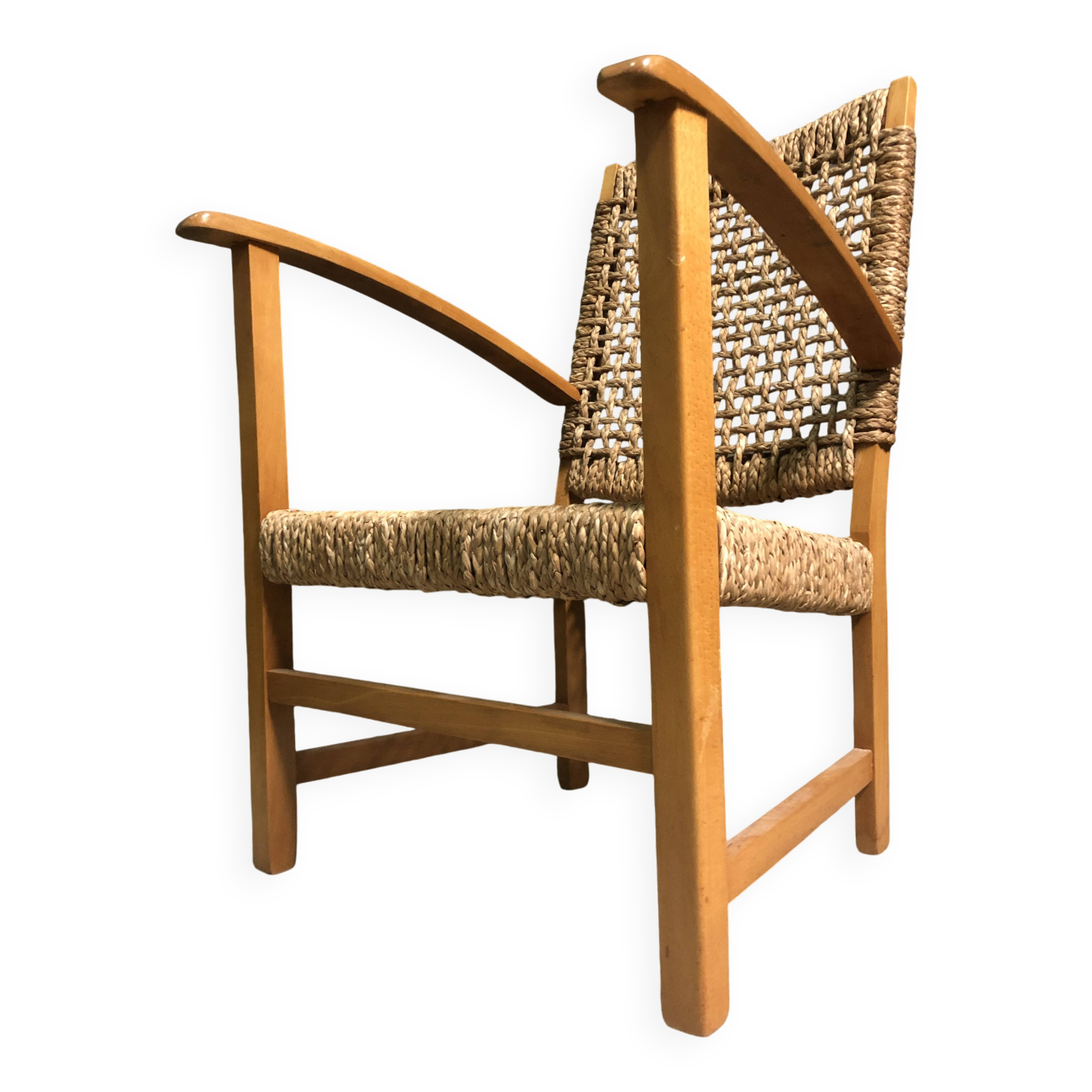 1950's French sea grass rope armchair