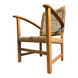 Fauteuil en corde de jonc de mer français des années 1950