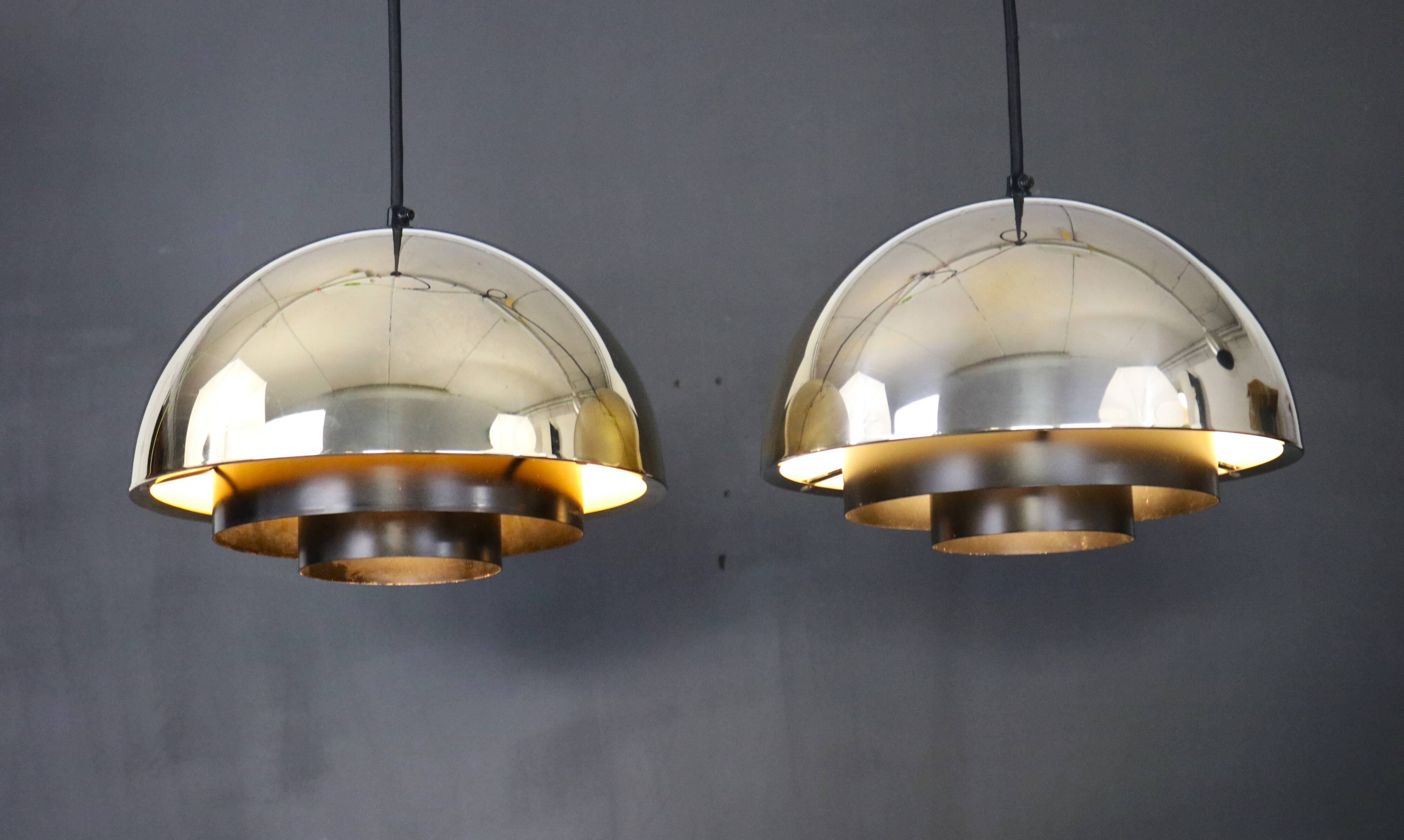 Pendant light “Milieu” Golden Line 24-carat-gold-plated. By Jo Hammerborg for Fog & Mørup. Denmark 1