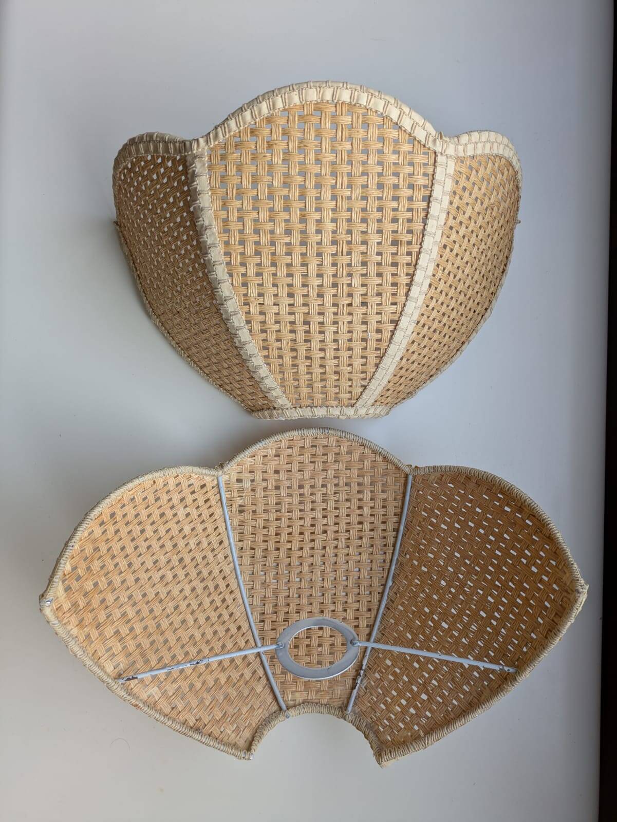 Pair of shell sconces in braided raffia
