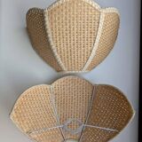 Pair of shell sconces in braided raffia