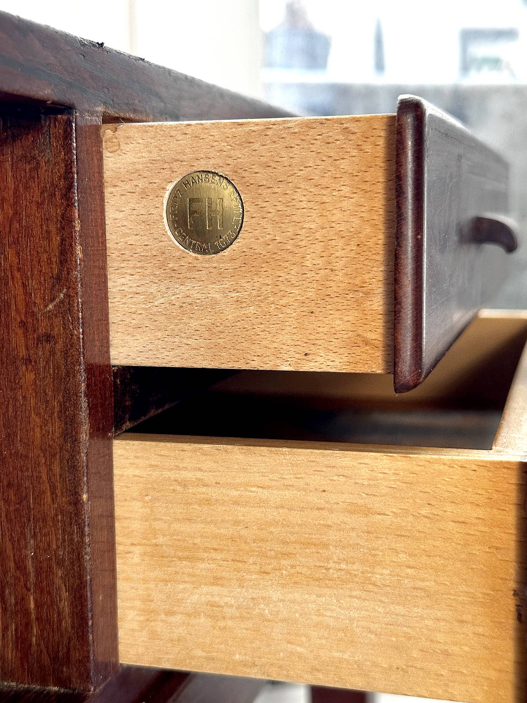 Entrance table made of stained beech wood, large space and two drawers