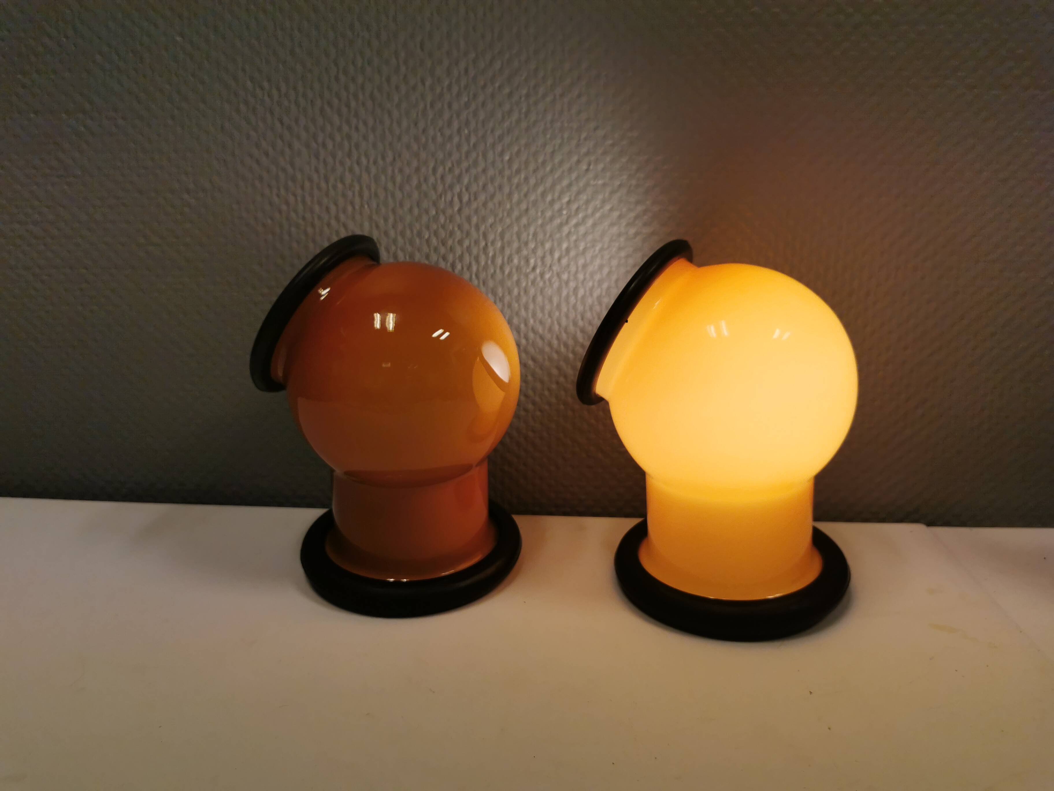 A set of EPOKE II wall lights, designed by Michael Bang for Holmegaard Denmark 1975-1981.