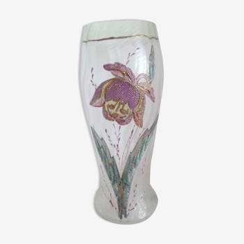 Glass vase strille emailthe floral decoration of an ancient peony