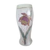 Vase en verre strille emaille décor floral d'une pivoine ancien