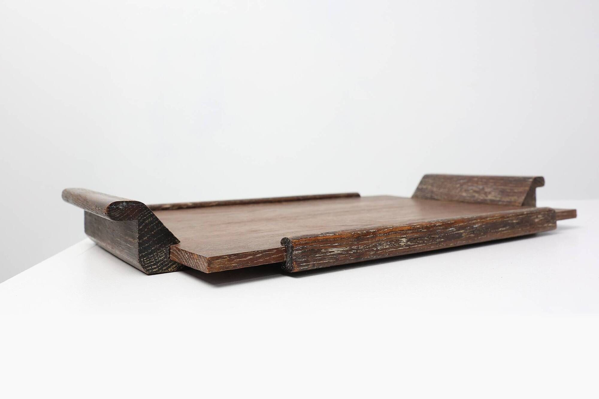 French Art Deco Cerused Oak Serving Tray with Raised Handles, 1920s