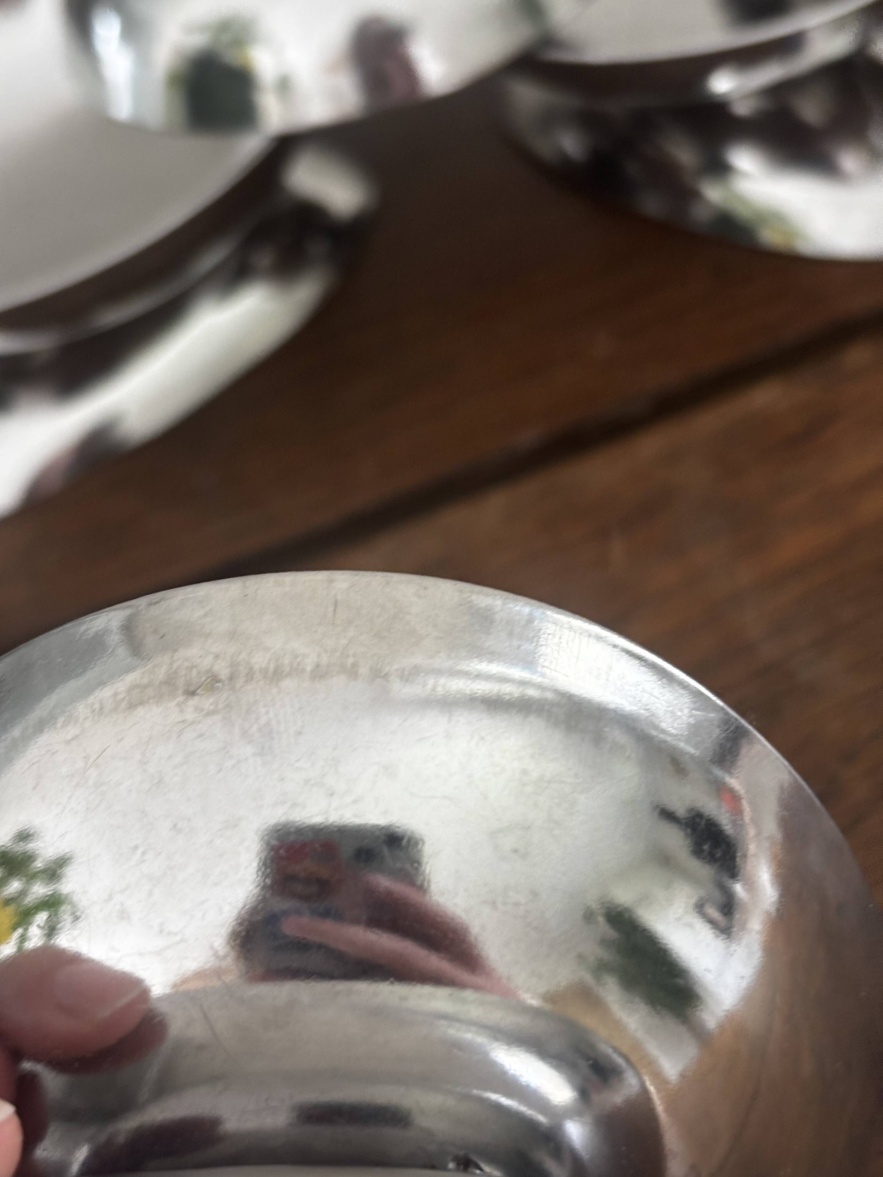 Vintage set of 6 stainless steel bowls, two-in-one design for ice cream and avocados.