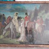 Antique oil painting depicting an equestrian scene.