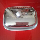 White and silver ceramic butter dish