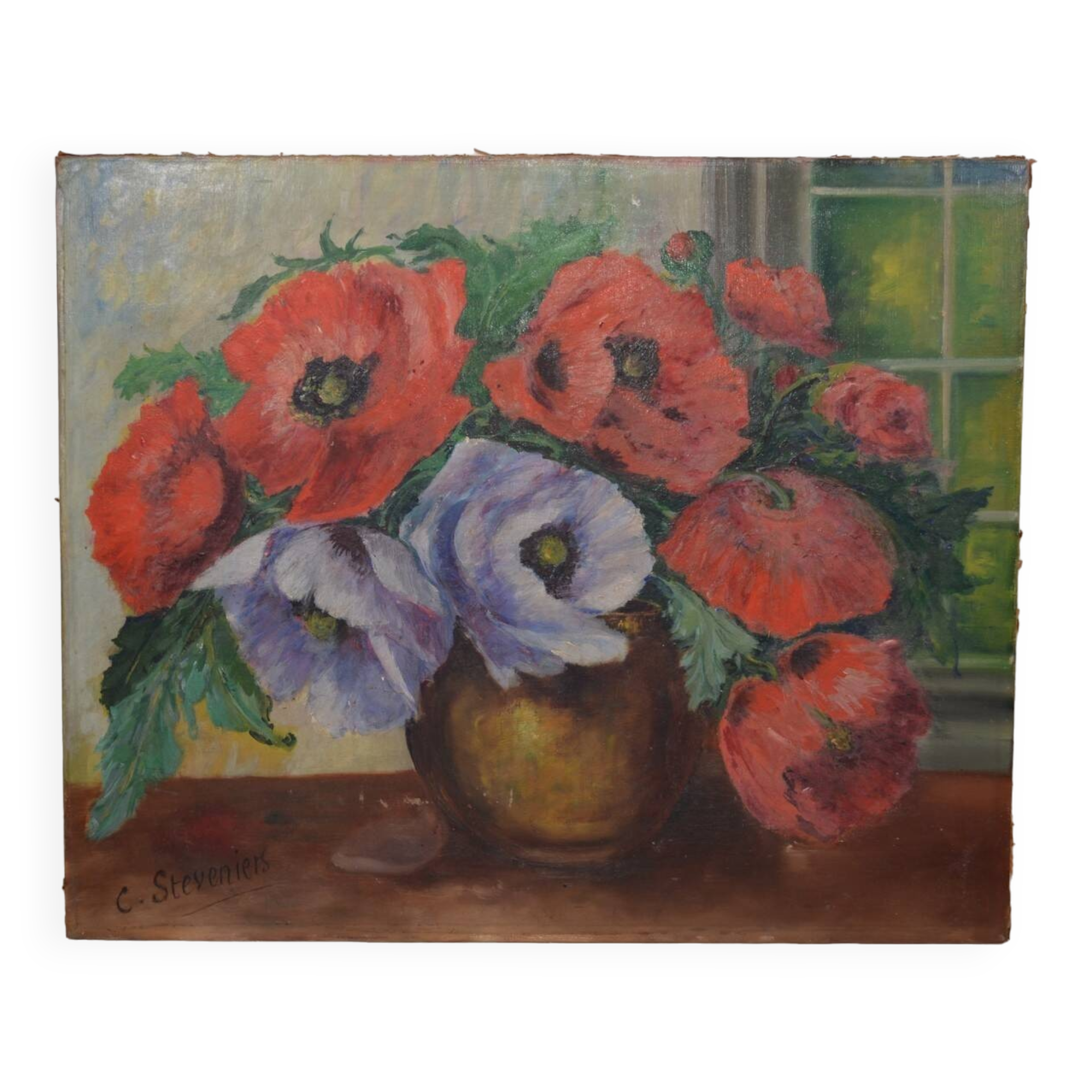 C. Steveniers - French School of the 20th century Still life with poppies. Oil on canvas signed