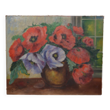 C. Steveniers - French School of the 20th century Still life with poppies. Oil on canvas signed