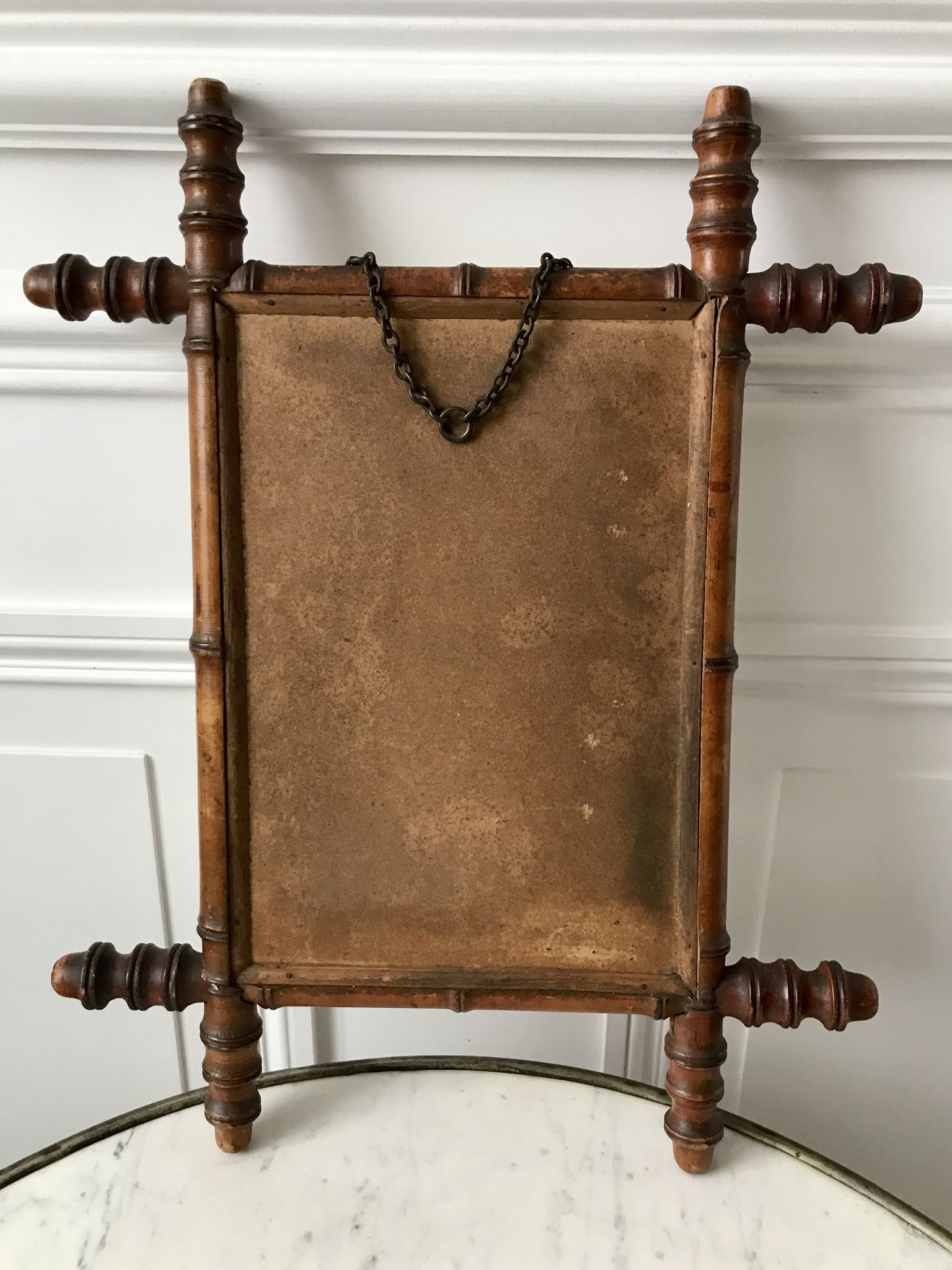 Old barber mirror in solid wood bamboo effect 30-40s