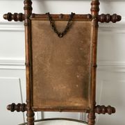 Old barber mirror in solid wood bamboo effect 30-40s