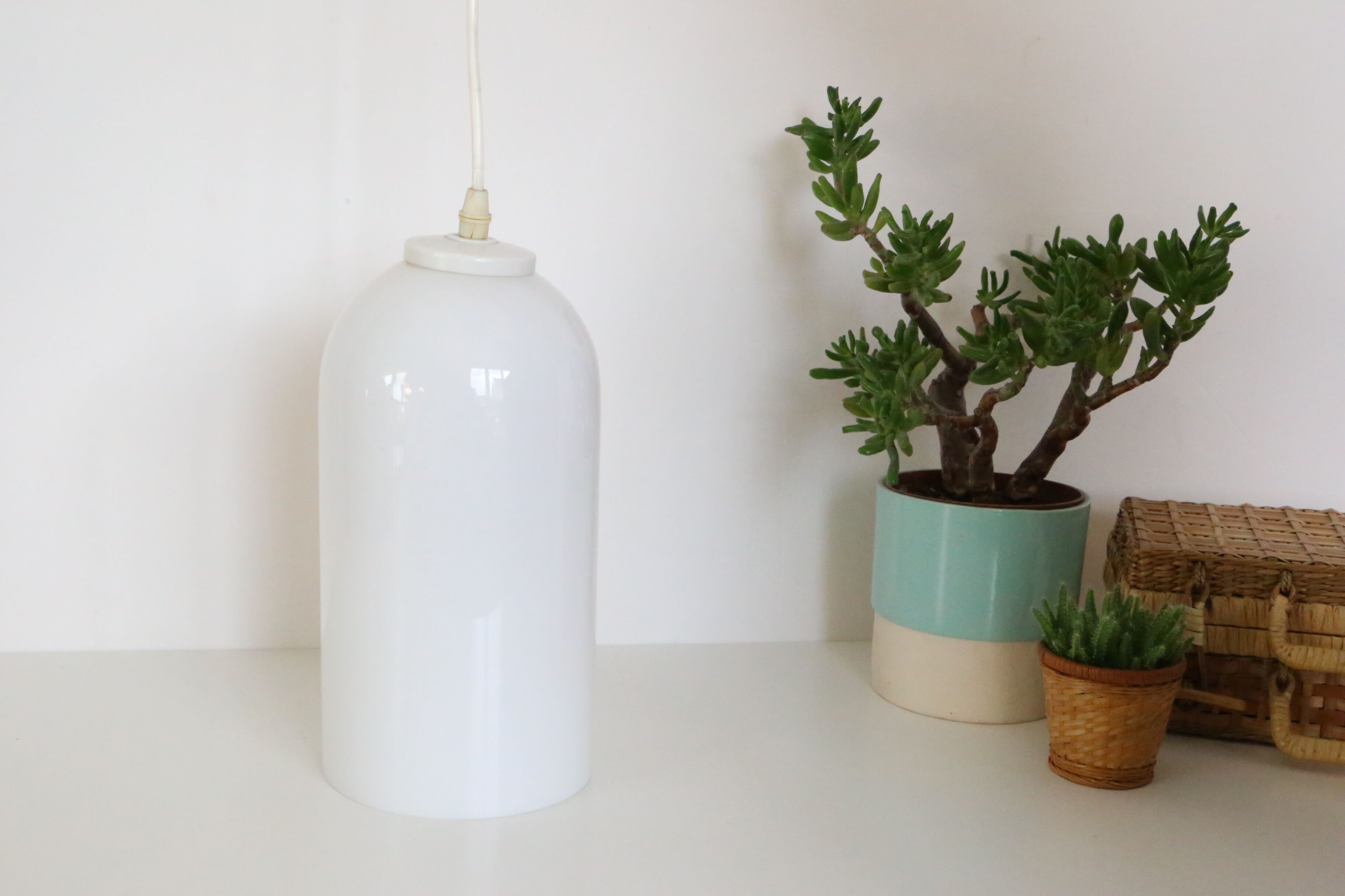 Suspension tube in white opaline, 60s