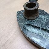 Ancien encrier, base marbre et encriers (x2)  en bronze ciselé, 19ème