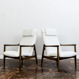 Pair of white boucle gfm 64 high back armchairs by edmund homa, 1960s