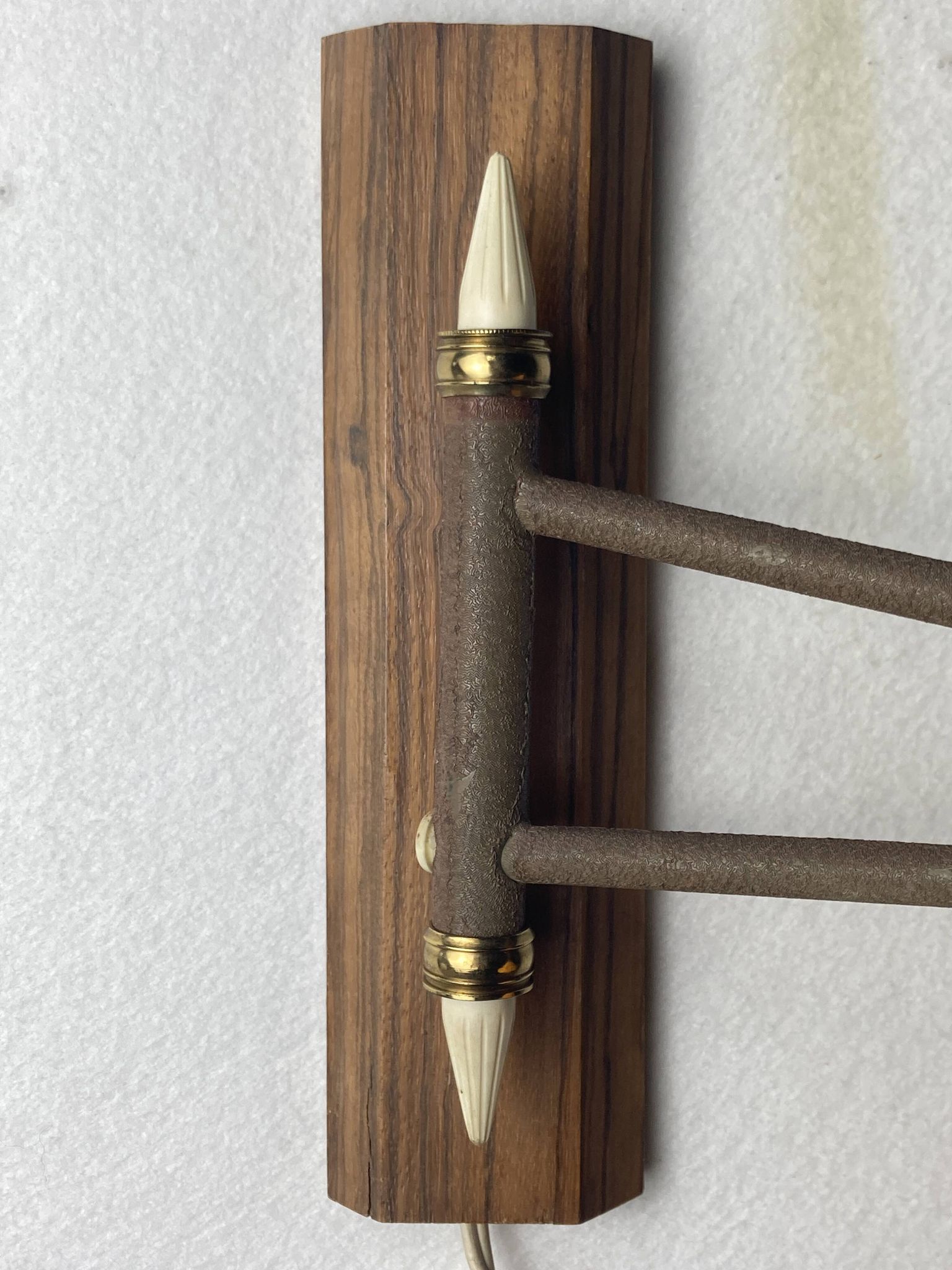 teak and metal midcentury swing arm wall lamp, Dutch 1960s