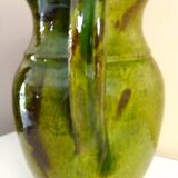 Pitcher vase, thick green glazed terracotta, signature to be identified