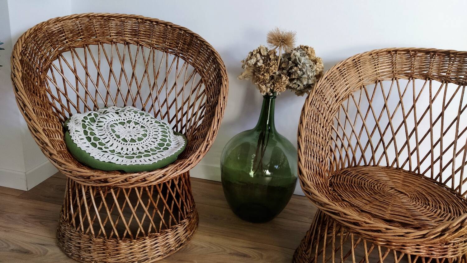 Pair of 70s rattan armchairs
