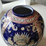 Handcrafted Chinese vase shaped ball in enamelled ceramic. Floral motifs/Ribboned friezes