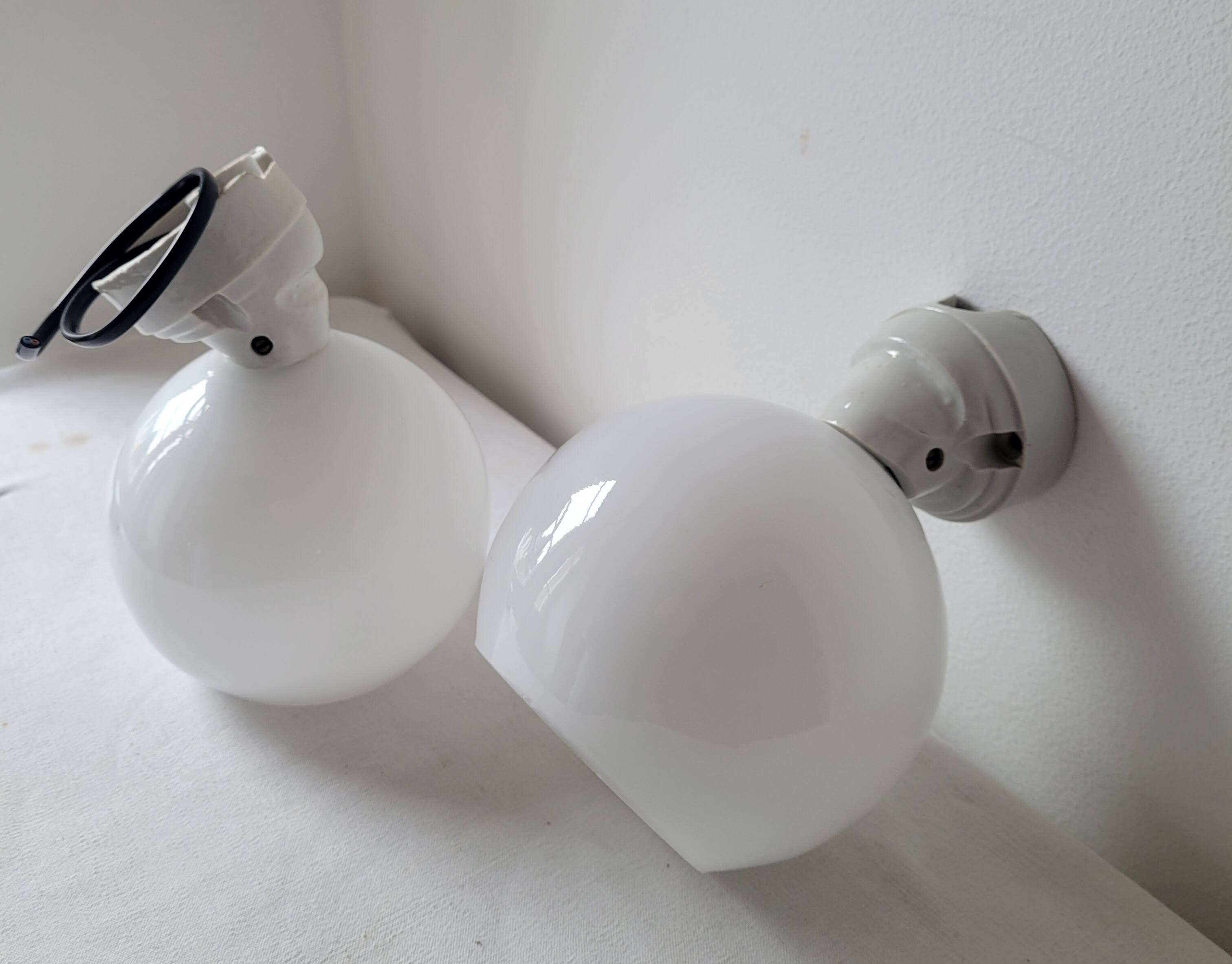 Duo of opaline and porcelain pendant lights