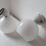 Duo of opaline and porcelain pendant lights