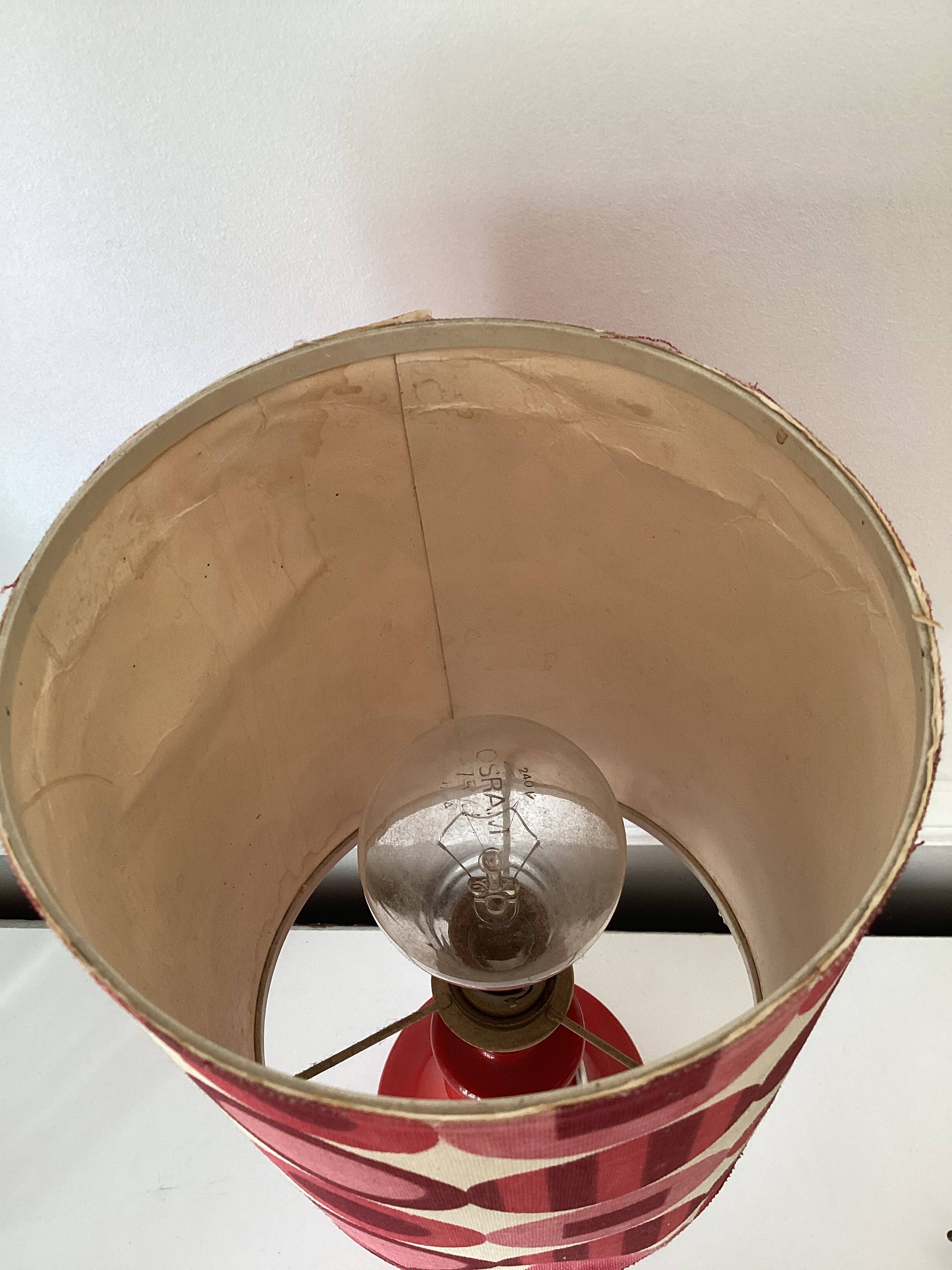 Vintage lamp with glass base and textile lampshade, 1970s
