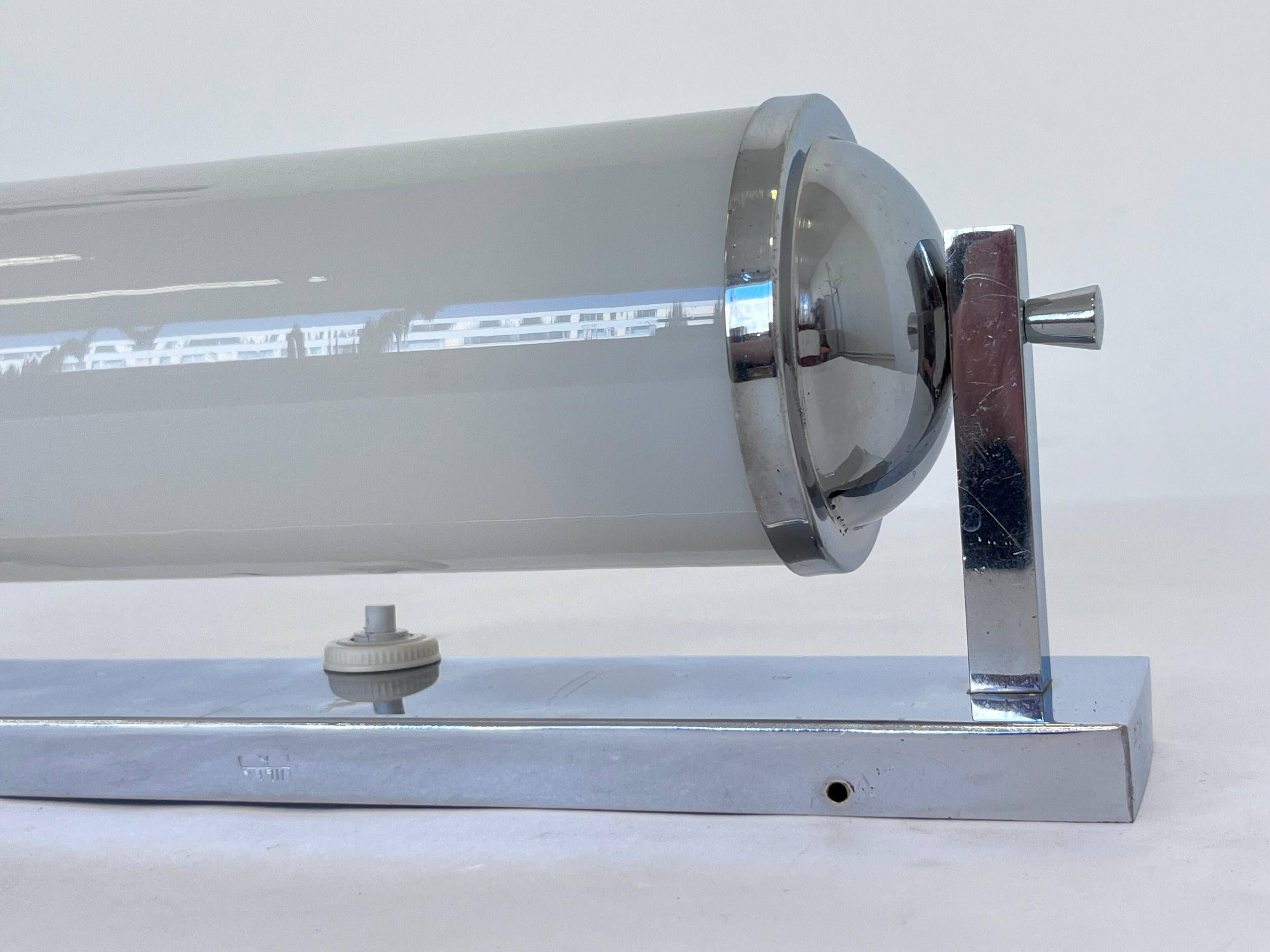 Large Bauhaus Wall Sconce in Chrome and Opaline Glass, 1930s – Czechoslovakia, Marked
