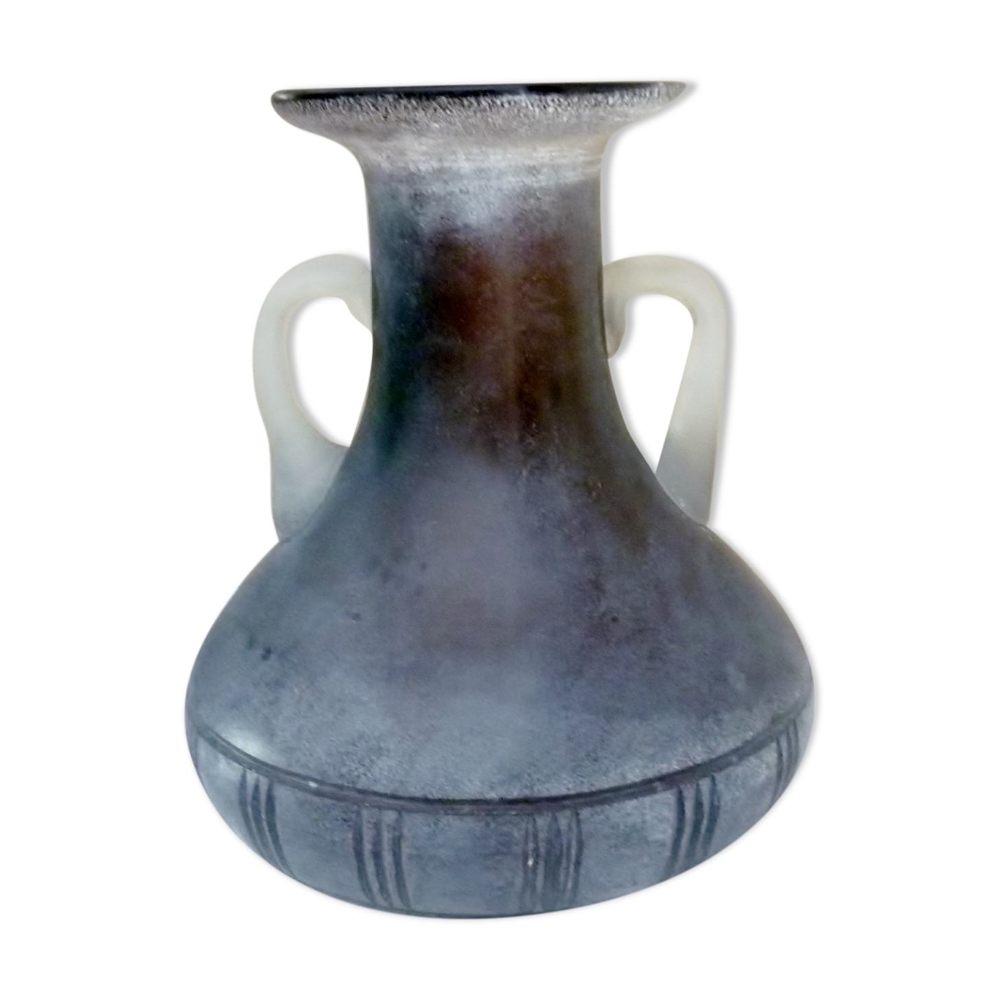 Murano scavo art blown and cut glass vase, ancient Greek style, sandblasted texture