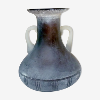 Vase verre soufflé et taillé, art "scavo" de Murano, style Grèce antique, texture sablée