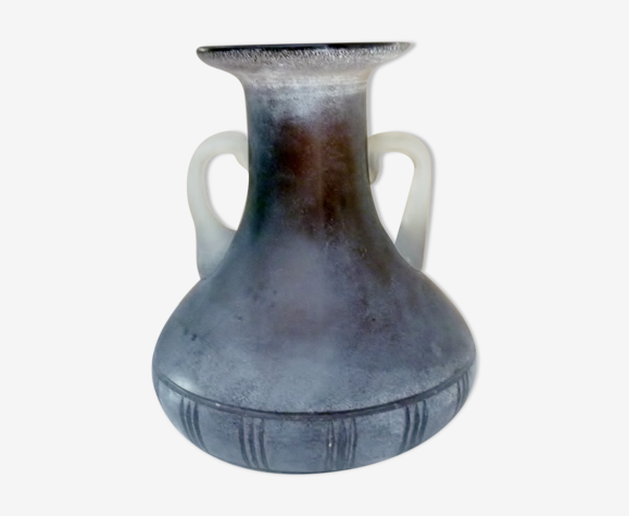 Vase verre soufflé et taillé, art "scavo" de Murano, style Grèce antique, texture sablée
