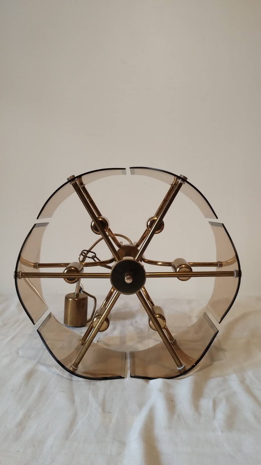 Vintage brass and smoked glass chandelier