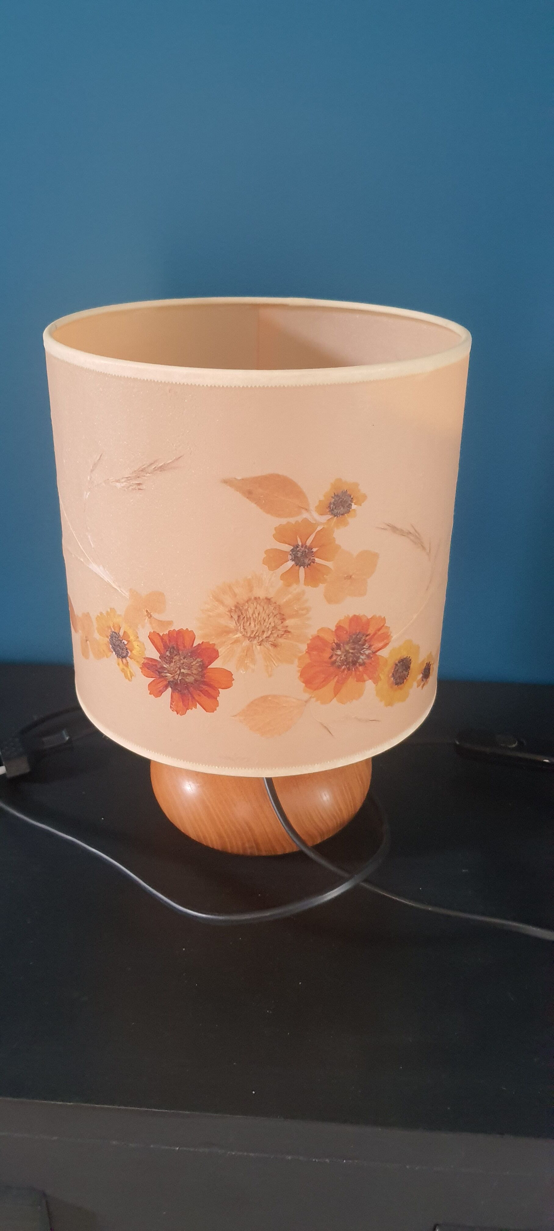 Table lamp bedside wood and vintage nature signed 1970