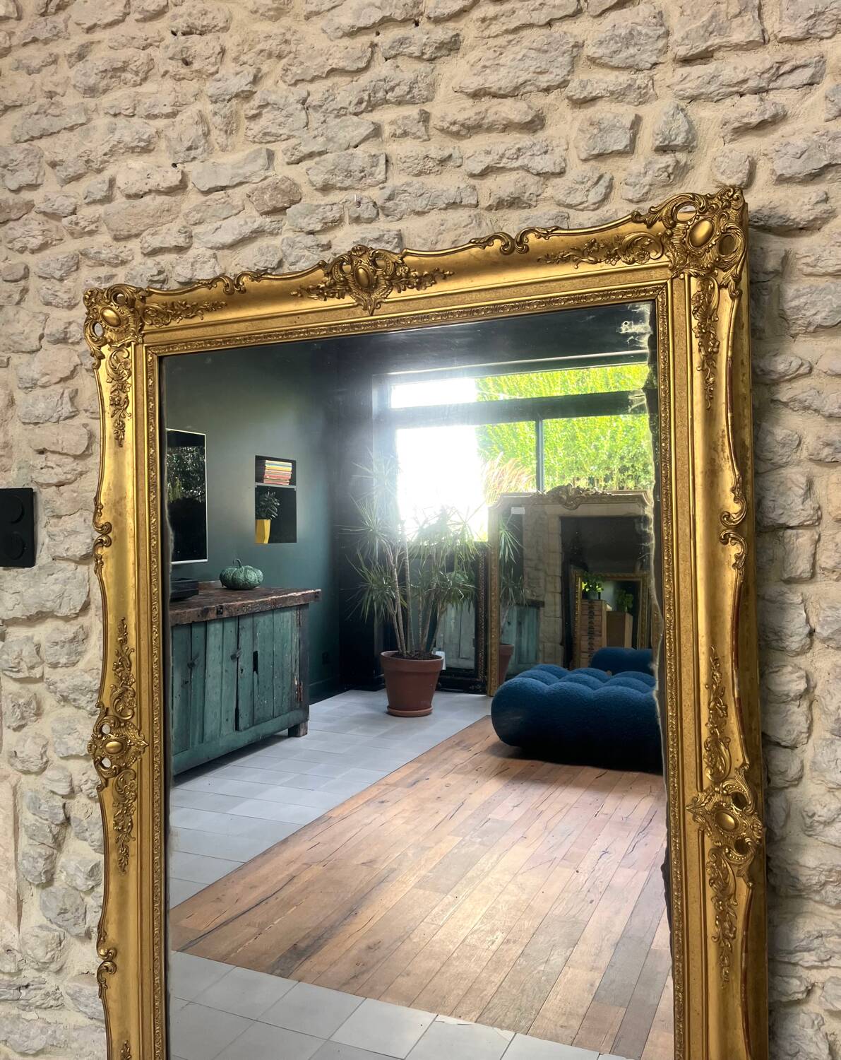 Antique Empire period mirror 165.5cm gilded with gold leaf