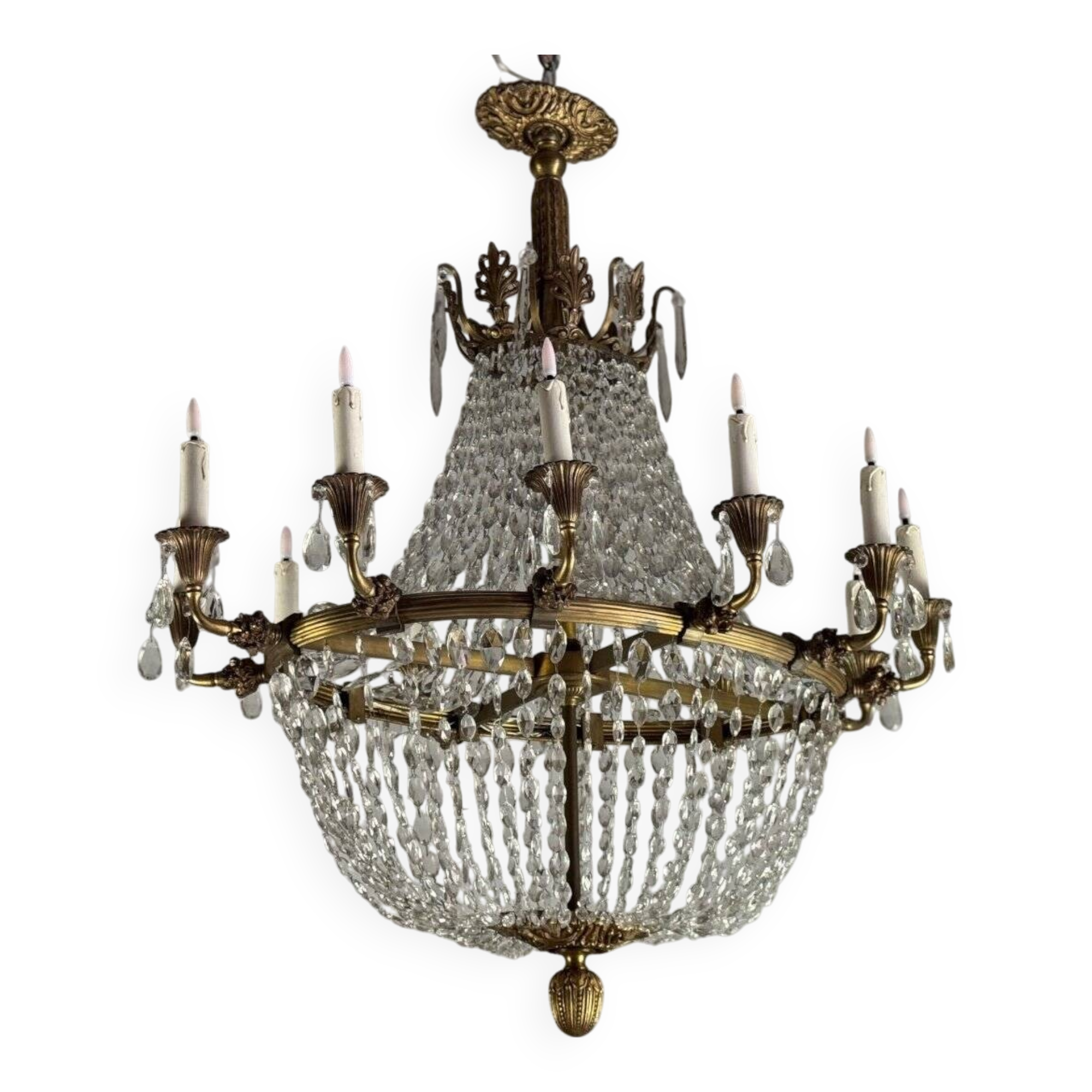 Oval-Shaped Pearl and Bronze Bag Chandelier, Circa 1900