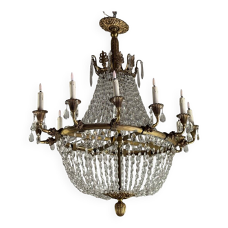 Oval-Shaped Pearl and Bronze Bag Chandelier, Circa 1900