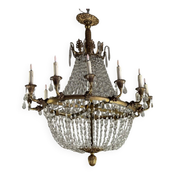 Oval-Shaped Pearl and Bronze Bag Chandelier, Circa 1900
