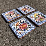 4 coasters for glasses or bottles in Gien earthenware with peony decor