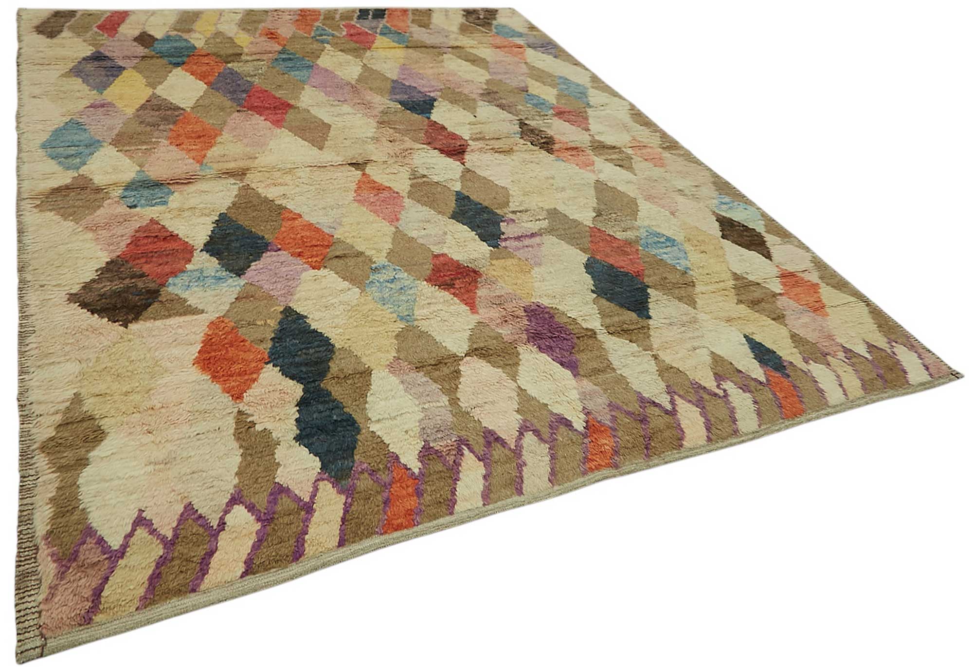 Handwoven Turkish Rustic 243 cm x 310 cm Multicolor Wool Carpet