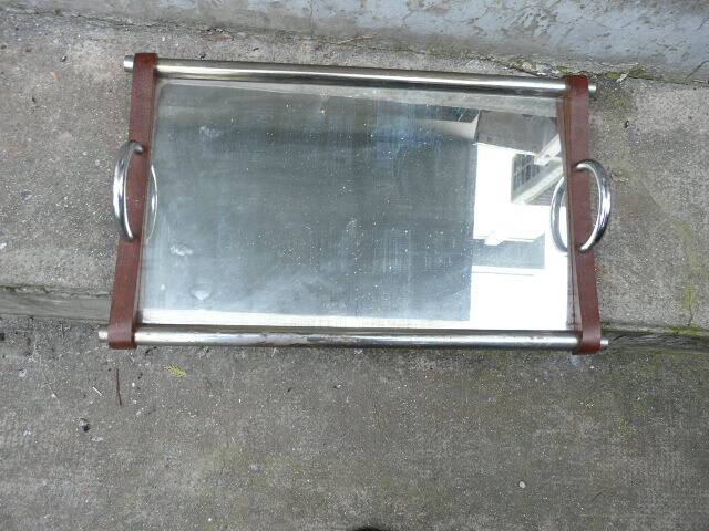 1950s wooden and mirror plateau