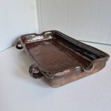 Ancien Plat À Jus Lechefrite 19e Terre Cuite Vernissée Art Populaire