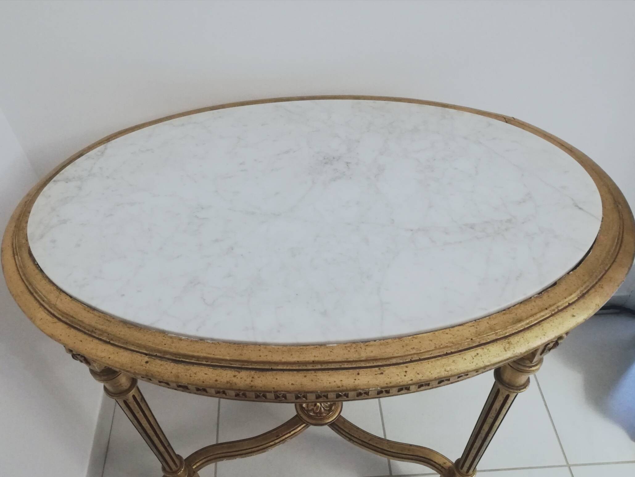 Console wood and gilded stuck with marble top