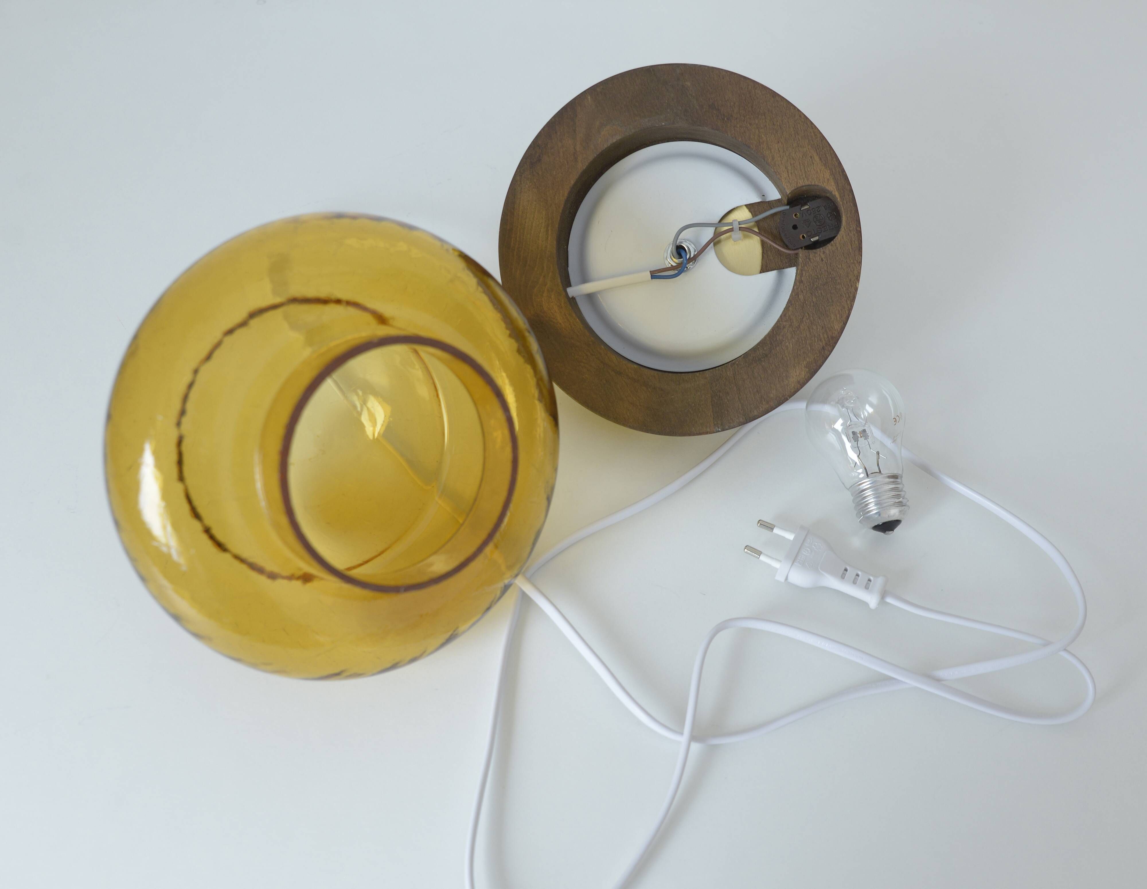 Vintage table lamp rustic desk light amber glass mushroom lamp 1970