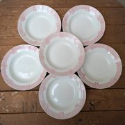 6 assiettes creuses Longwy modèle Toulouse bordure rose terre de fer