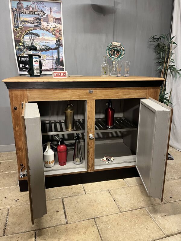 Bar à vin glacière chêne meuble métier comptoir bistrot