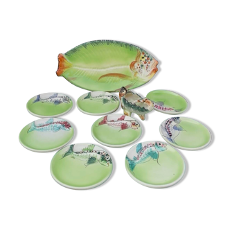 Service vintage en céramique de Vallauris. Décor Poissons. Années 1960