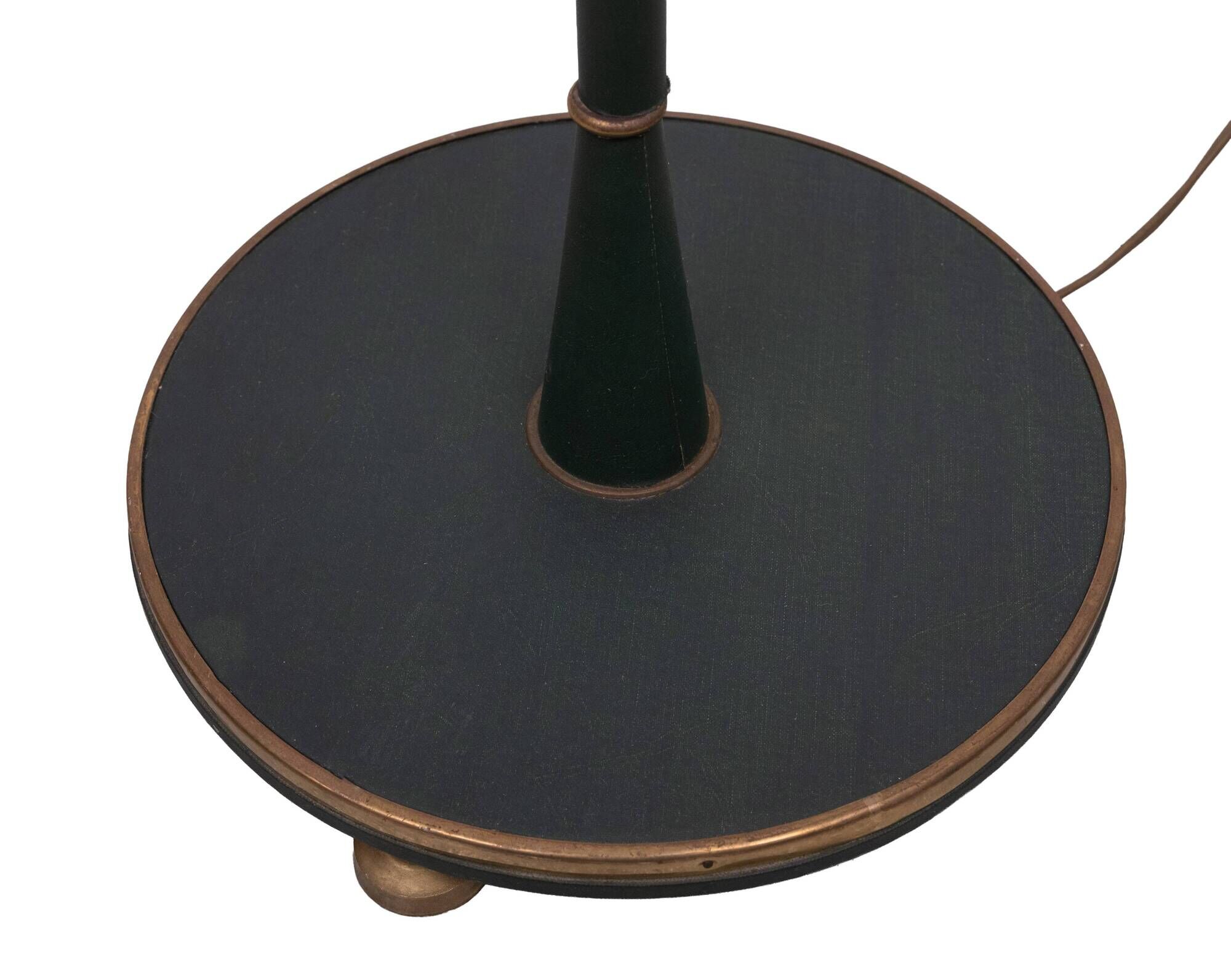 Classic Green Leather rapt floor lamp with shade 1950s France