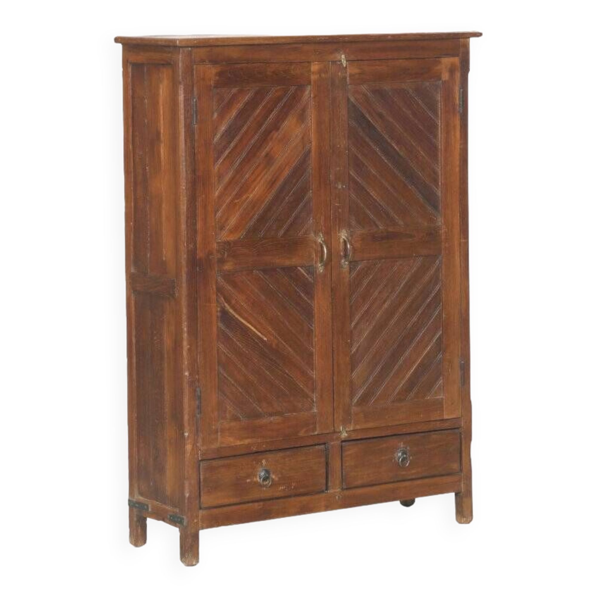 Armoire meuble buffet haut etroit 2 tiroirs bois vieux teck piece d'origine inde