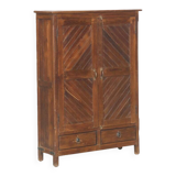 High narrow sideboard cabinet with 2 drawers in old teak wood, original piece from India